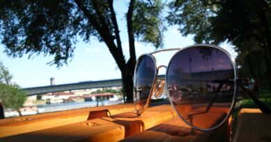 Gemeinde Brünzow, entdecken, erleben, Urlaub an der Ostsee, Sonnenbrillen, Bank, Baum, klarer Himmel