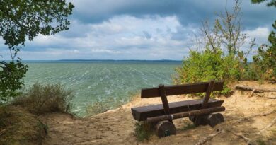 Benz Usedom, Sitzbank am Achterwasser, Benz auf der Insel Usedom entdecken und erleben, Urlaub an der Ostsee